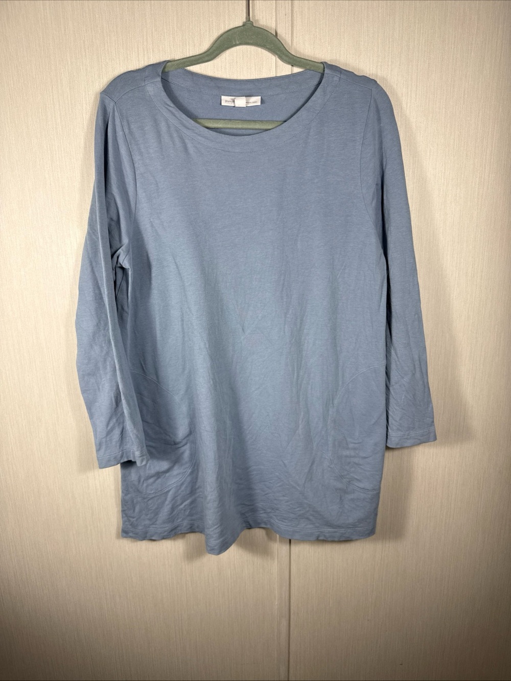 Pure Jill Affinity French Terry LP LS Tunic-Pockets Blue Pima Cotton Coastal